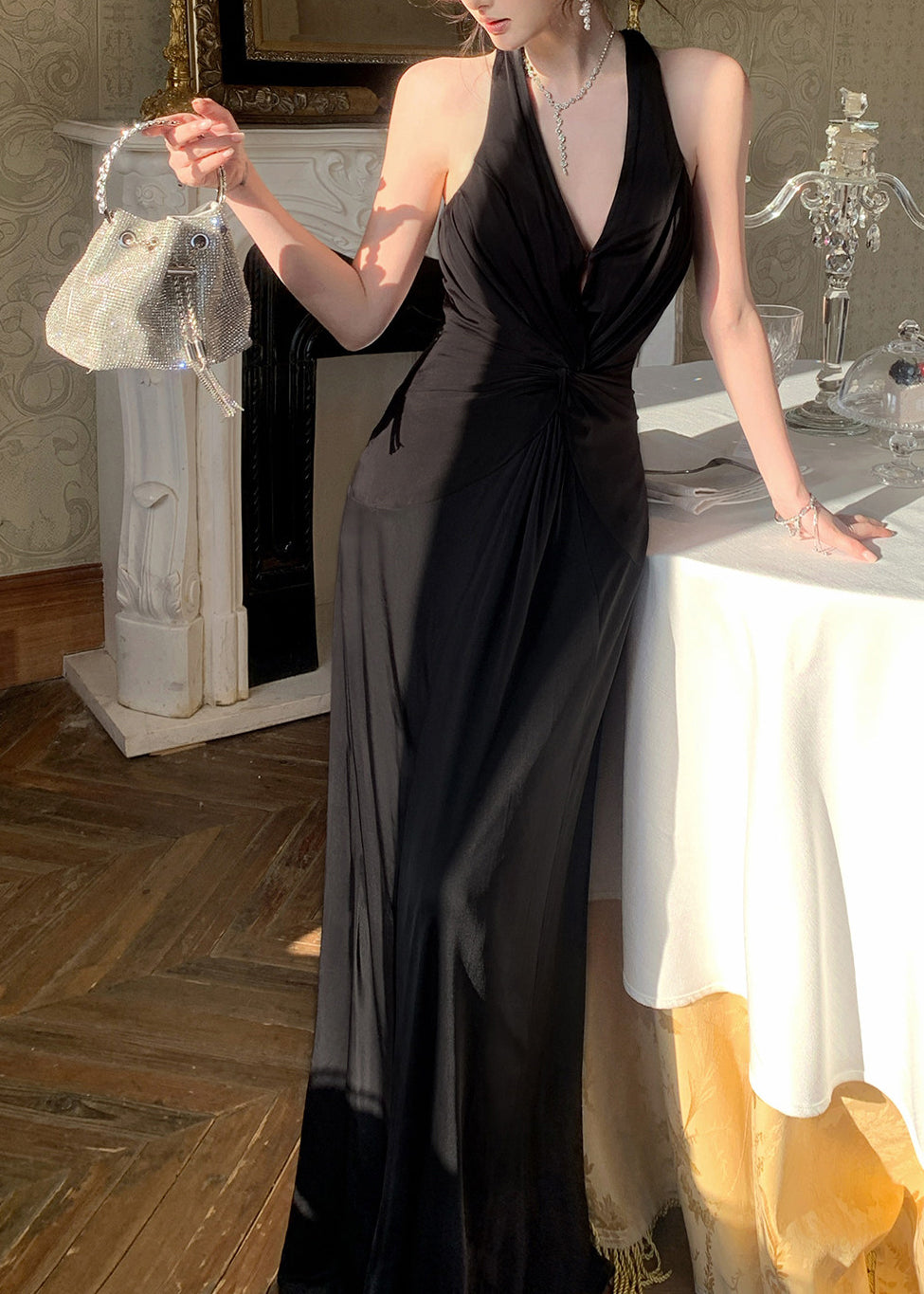 Robe Maxi Halter Noir pour Femmes 4