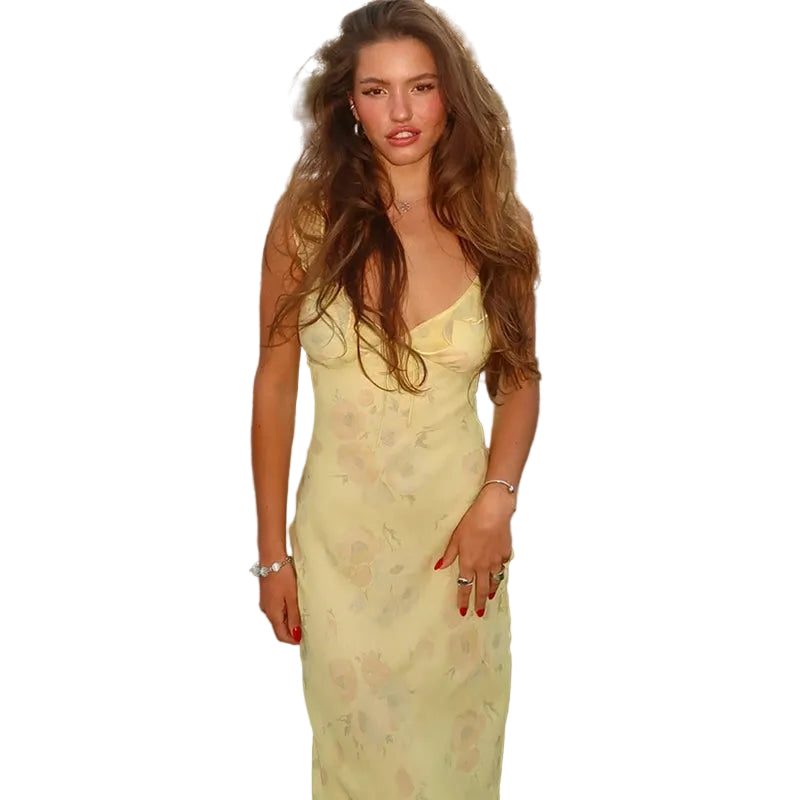 Robe Maxi Plongeante Imprimée Floral pour Femme 0