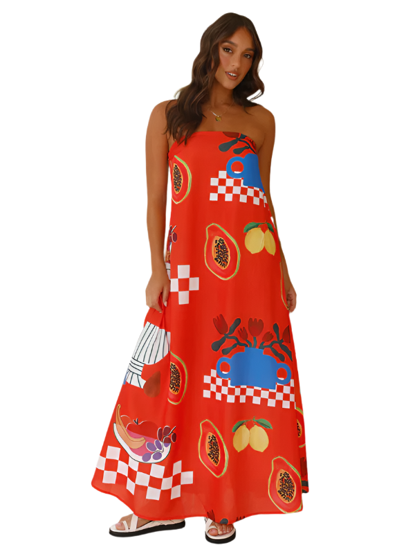 Robe Maxi Sans Manches Imprimé Tropical Femme 0