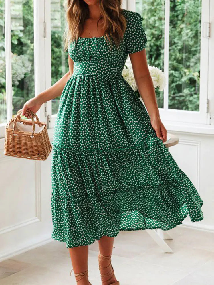 Robe Maxi Vintage à Manches Bouffantes 0