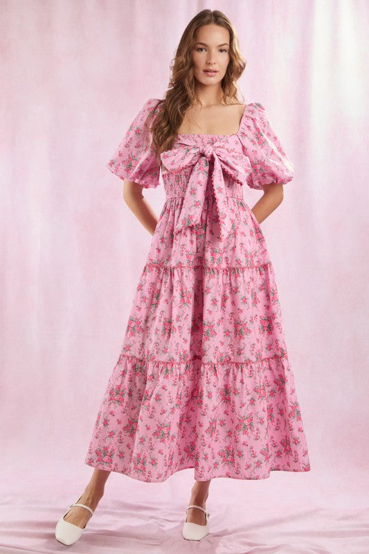 Robe Maxi à Imprimé Floral avec Détail Nœud pour Femme 1