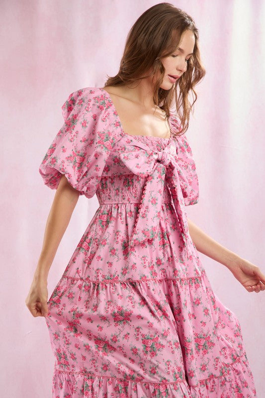 Robe Maxi à Imprimé Floral avec Détail Nœud pour Femme 3