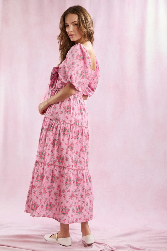 Robe Maxi à Imprimé Floral avec Détail Nœud pour Femme 4