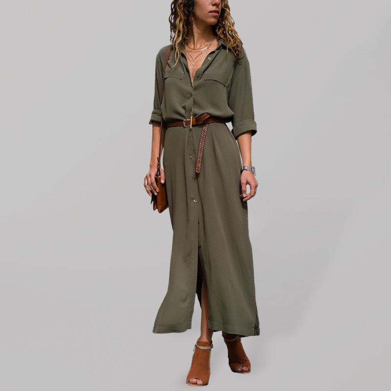 Robe Maxi à Manches Longues en Couleur Unie pour Femme 6