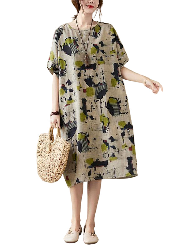 Robe Maxi d&#39;Été à Imprimé Kaki avec Poches pour Femme 0