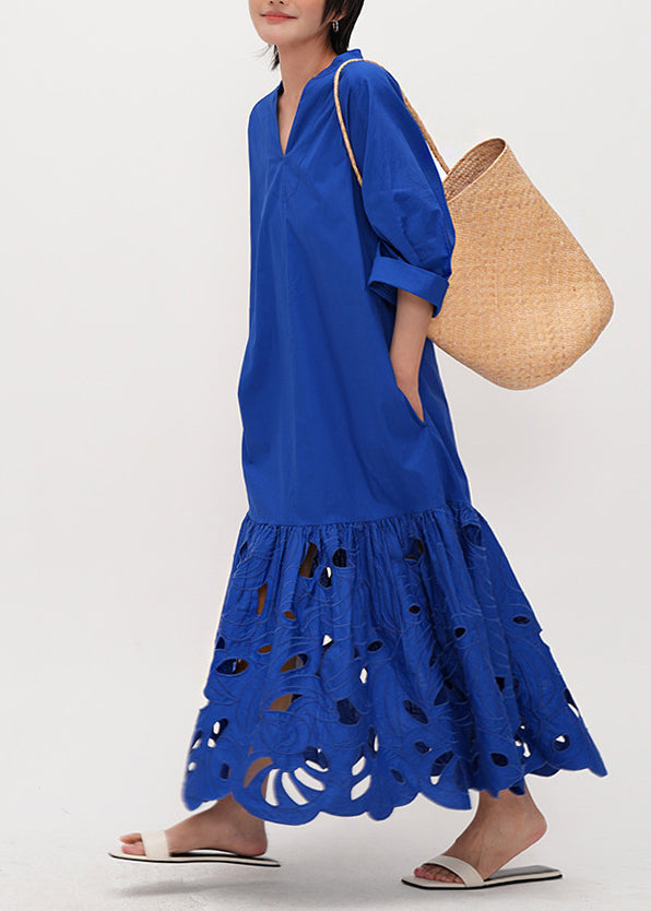 Robe Maxi en Coton Brodée à Manches Mi-Longues pour Femme 1