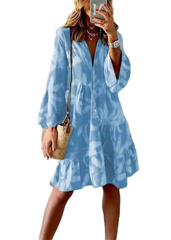 Robe Mi-Longue Femme Imprimée Col V Manches Évasées 0