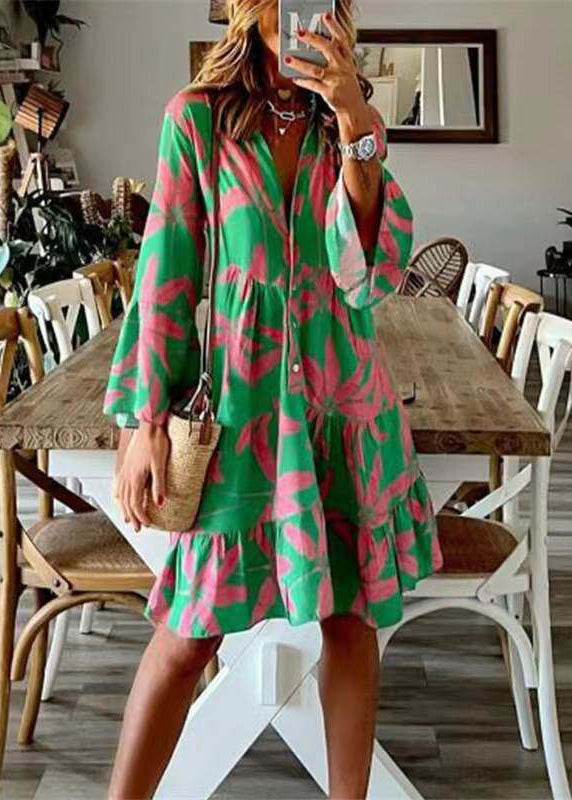 Robe Mi-Longue Femme Imprimée Col V Manches Évasées 2