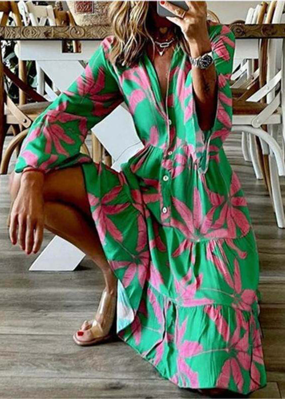 Robe Mi-Longue Femme Imprimée Col V Manches Évasées 4