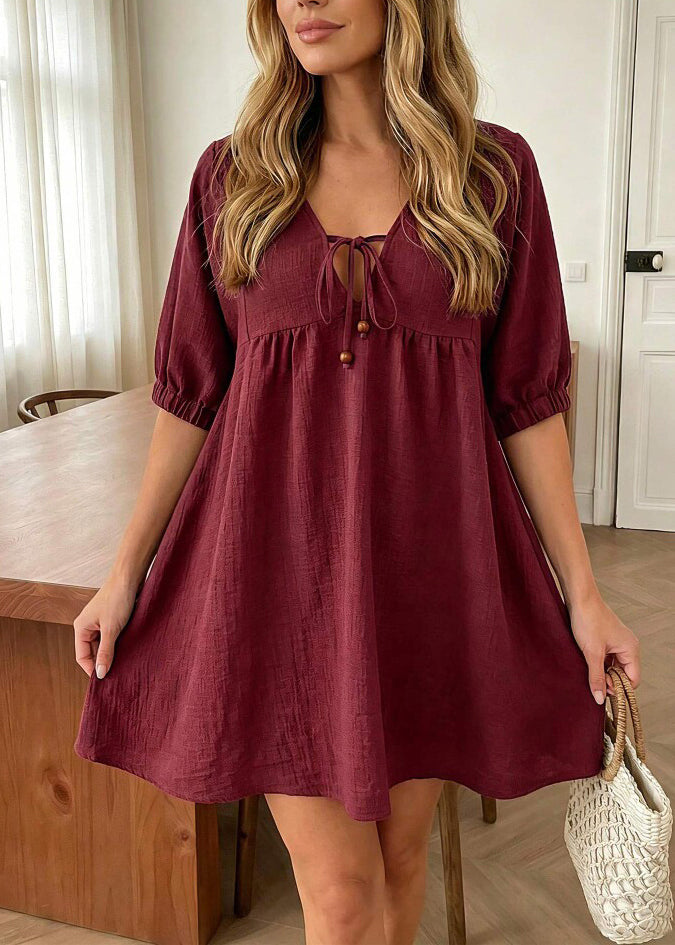 Robe Mi-Longue Femme à Col V Froissée Demi-Manches 2