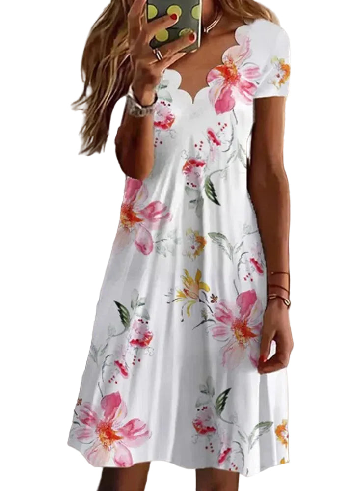 Robe Mi-Longue à Col en V pour Femme 0