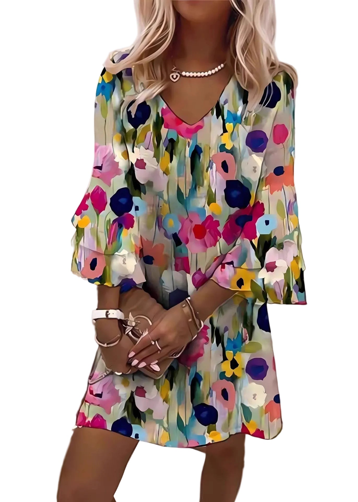 Robe Mi-Longue à Col en V pour Femmes 0
