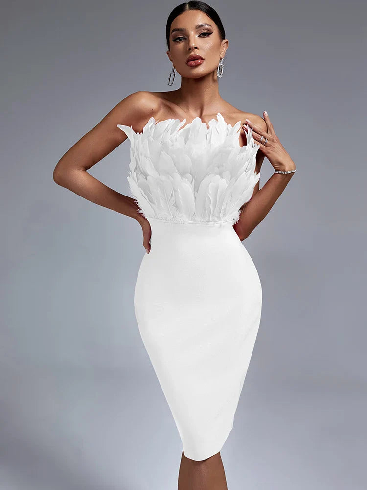 Robe Midi Bustier en Plumes pour Femmes 1