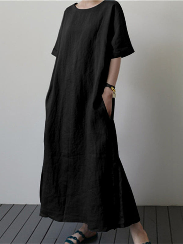 Robe Midi Décontractée Ceinturée avec Fente Latérale pour Femme 2