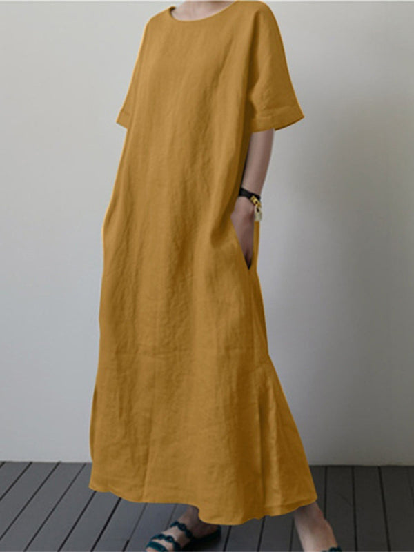 Robe Midi Décontractée Ceinturée avec Fente Latérale pour Femme 4