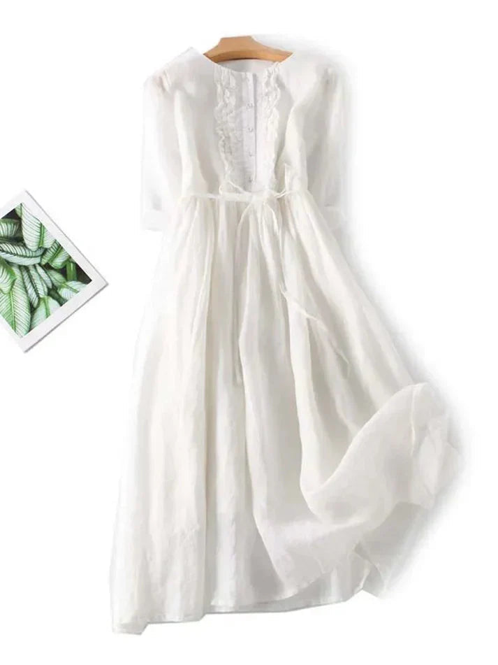 Robe Midi Femme Bohemian en Lin Respirant Ajustable 2