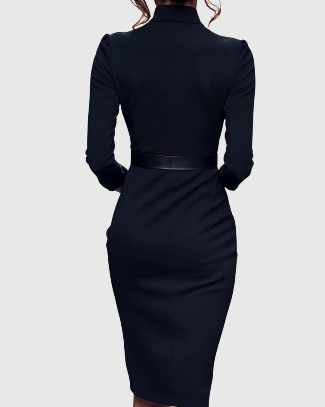 Robe Midi Femme Chic Col Montant Manches Trois-Quarts Silhouette Crayon 5