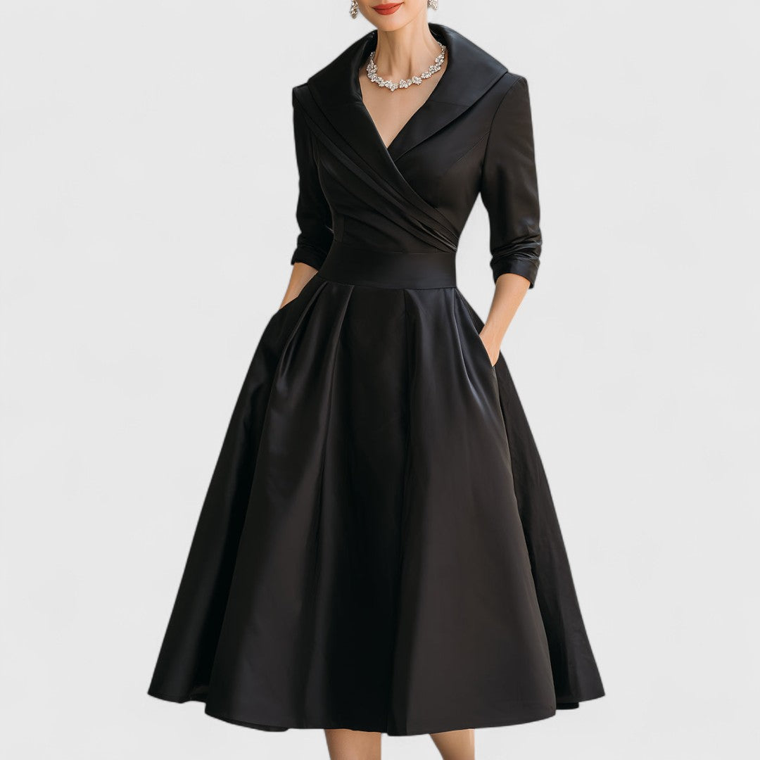 Robe Midi Femme Chic Décolleté en V avec Manches 3/4 et Poches Latérales 1