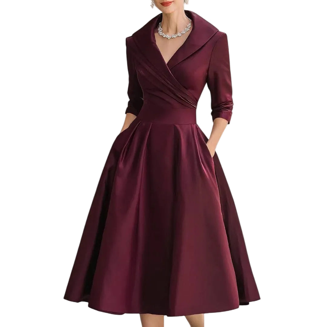 Robe Midi Femme Chic Décolleté en V avec Manches 3/4 et Poches Latérales 2