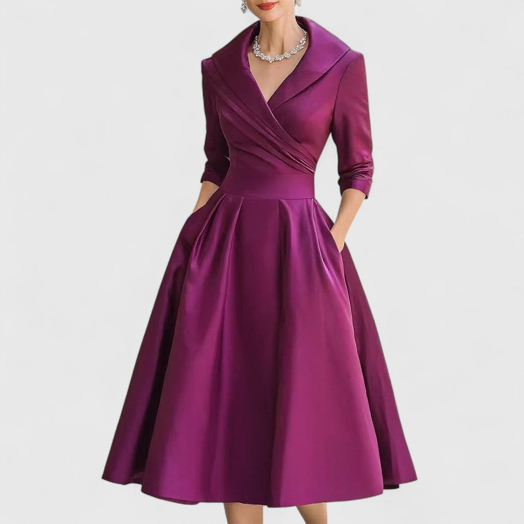 Robe Midi Femme Chic Décolleté en V avec Manches 3/4 et Poches Latérales 3