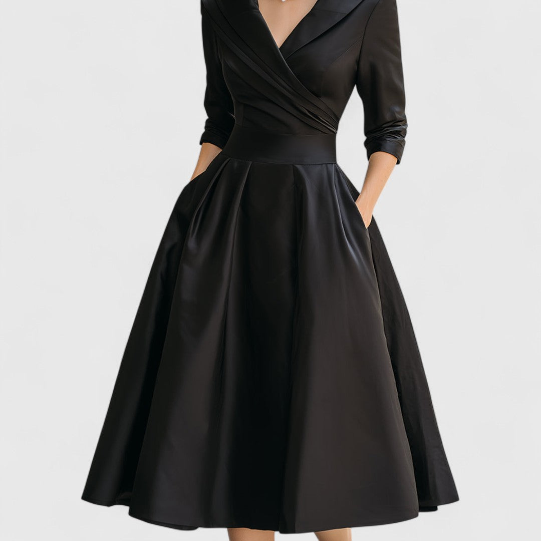 Robe Midi Femme Chic Décolleté en V avec Manches 3/4 et Poches Latérales 6