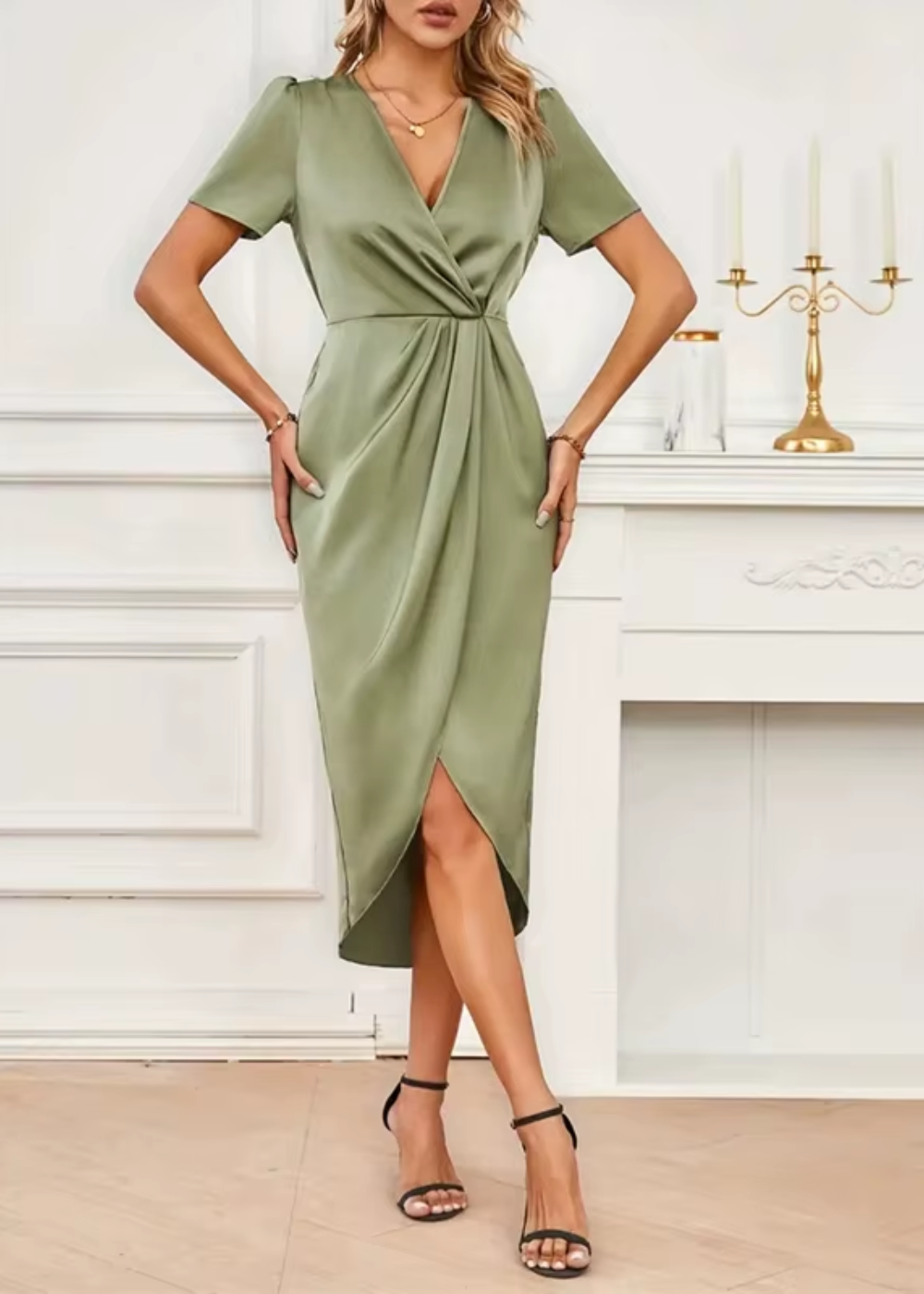 Robe Midi Femme Chic Mélange de Tissus Doux 2