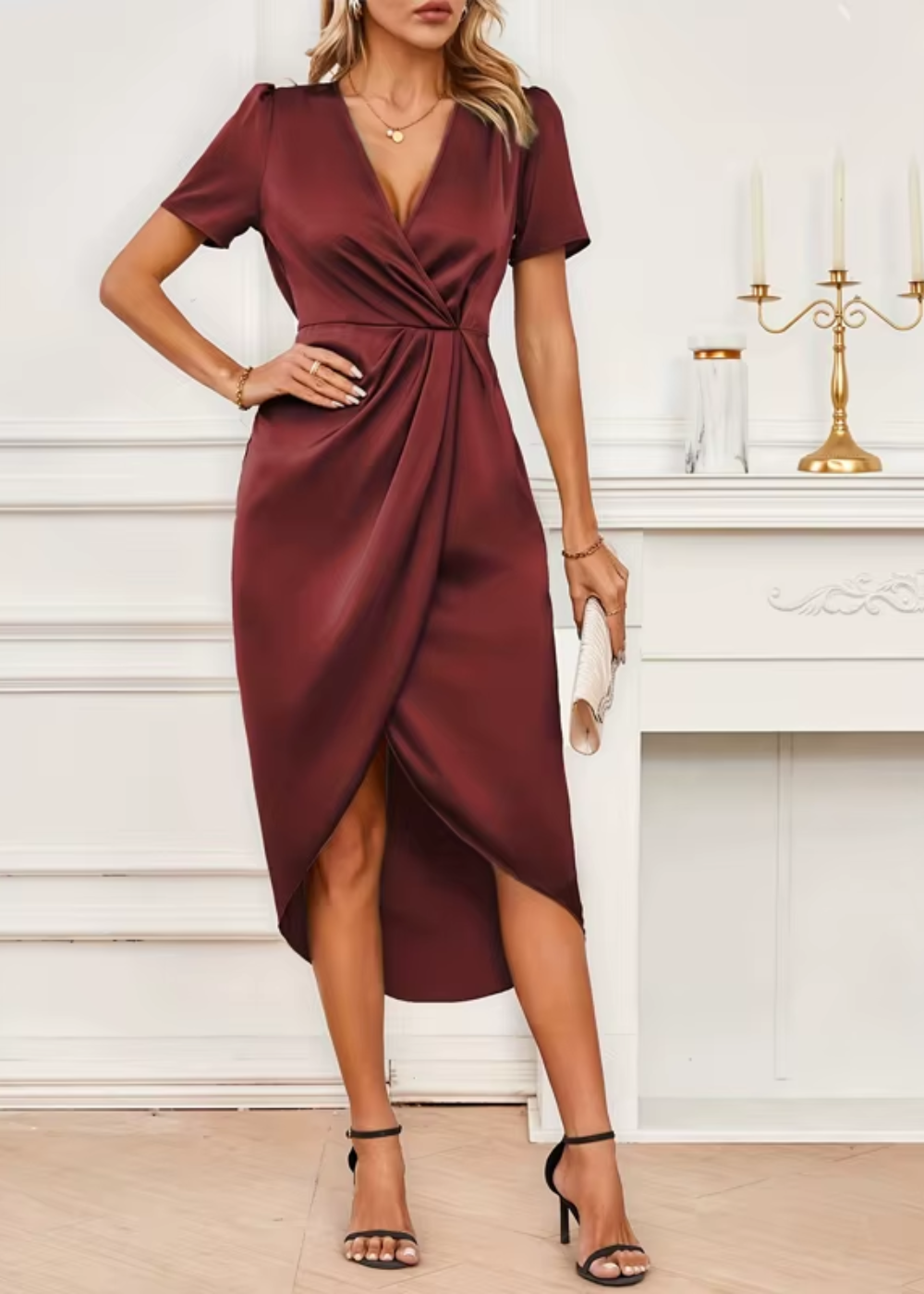 Robe Midi Femme Chic Mélange de Tissus Doux 4