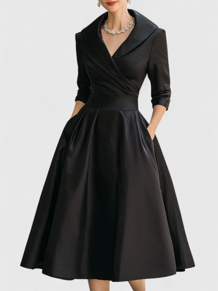 Robe Midi Femme Chic avec Poches Discrètes et Silhouette Flatteuse 0