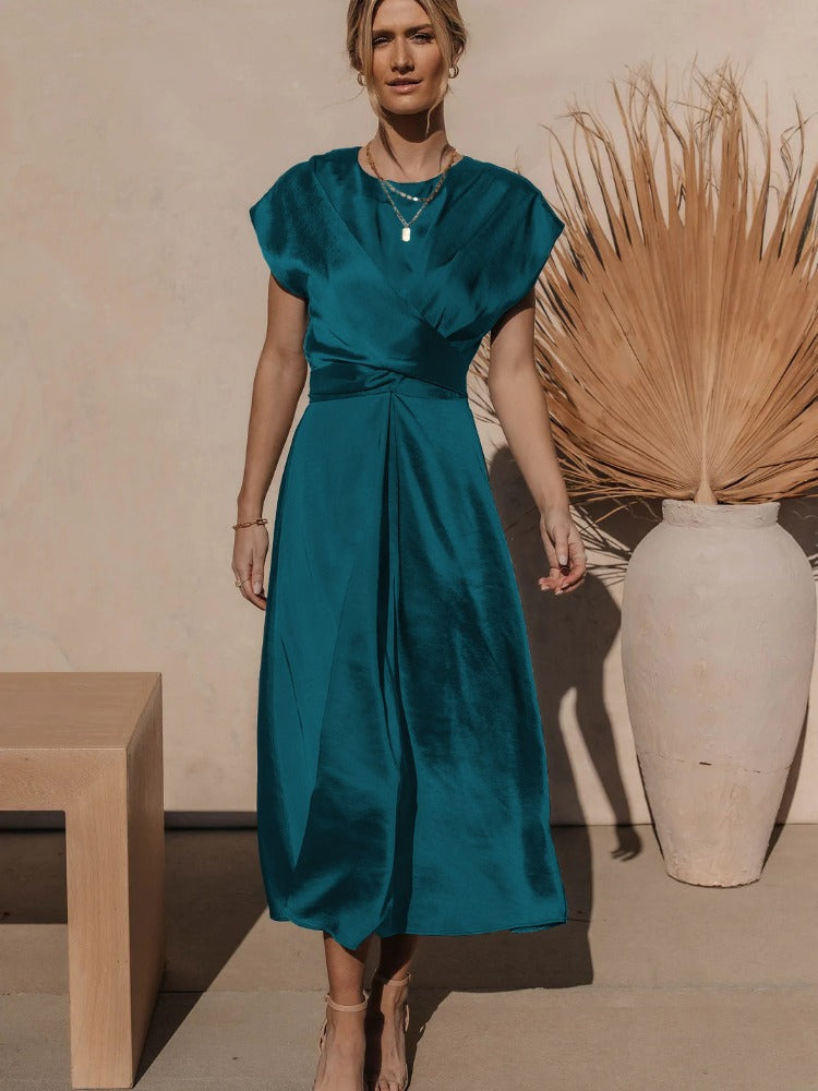 Robe Midi Femme Chic en Tissu Aéré avec Manches en Couches 1