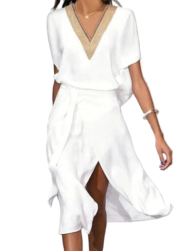 Robe Midi Femme Col en V Chic 0