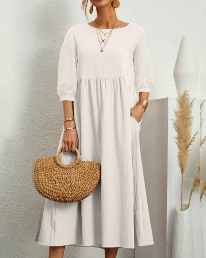 Robe Midi Femme Confortable avec Manches Lanternes 1