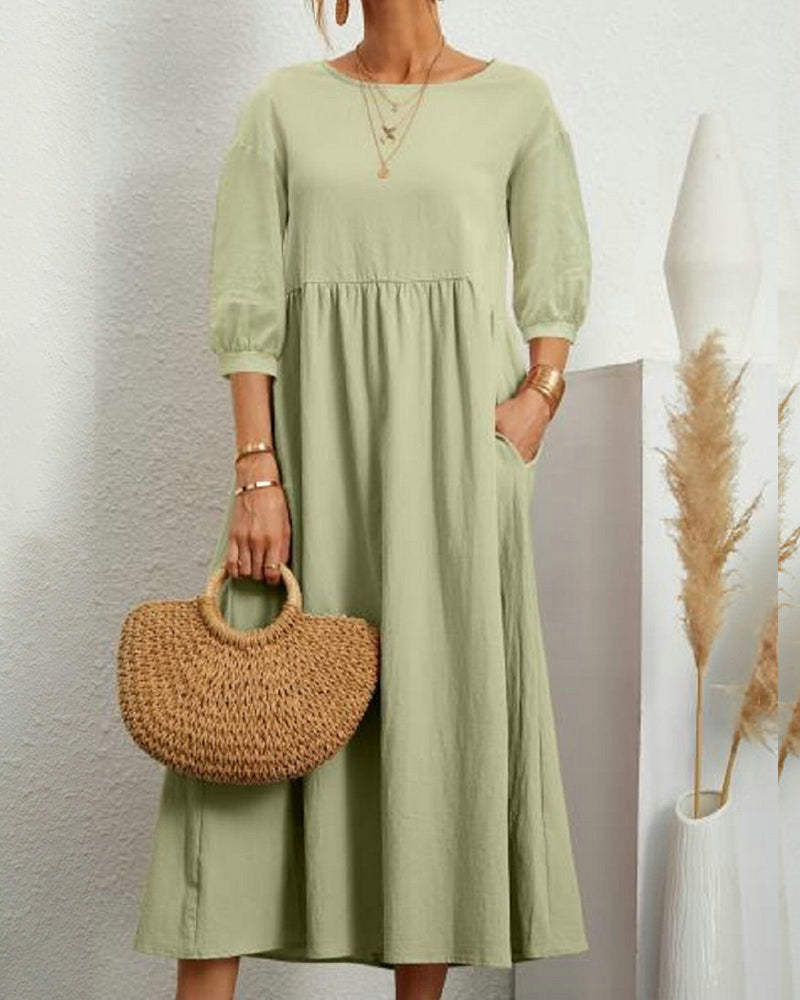 Robe Midi Femme Confortable avec Manches Lanternes 6