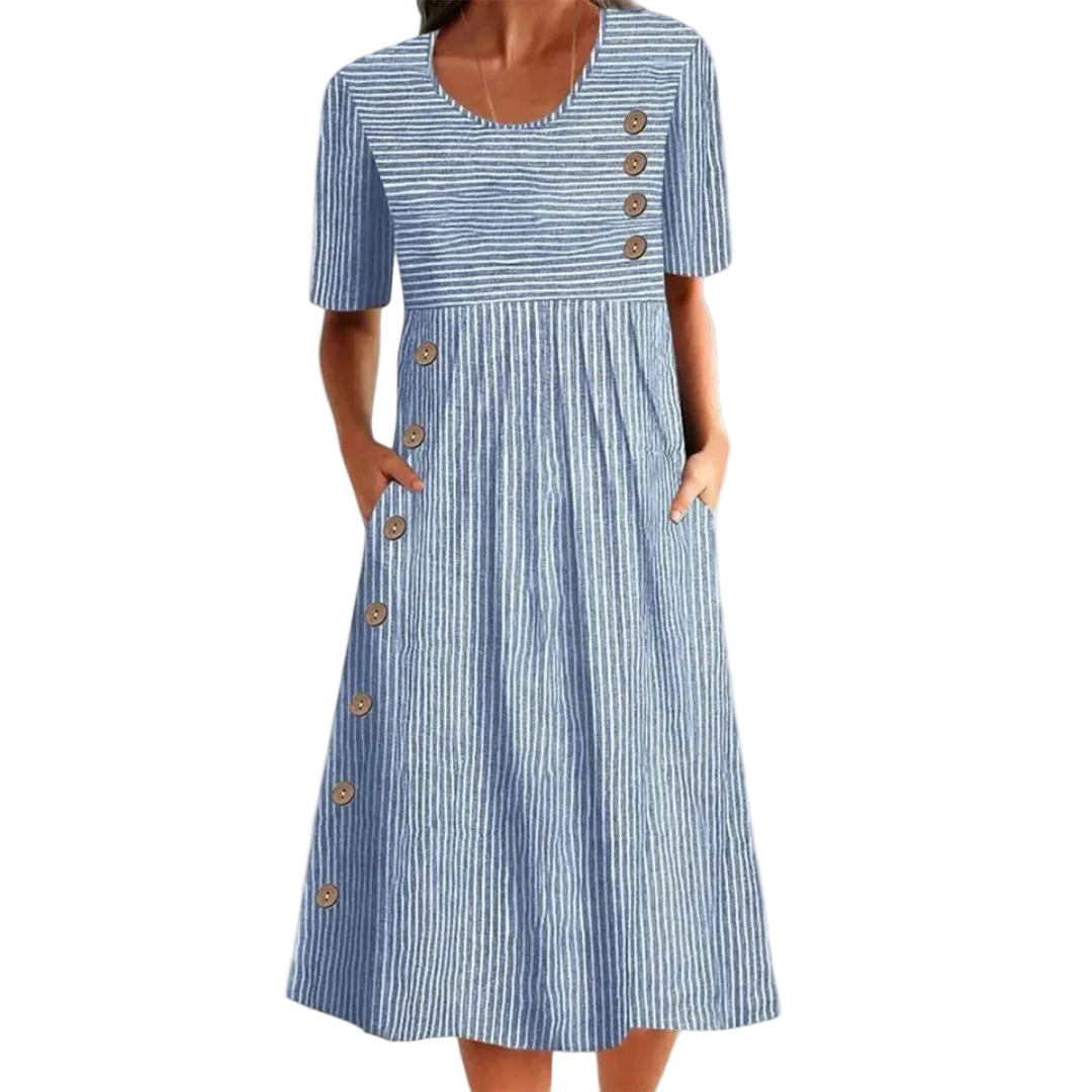 Robe Midi Femme Rayée Manches 3/4 Flatteuse 0
