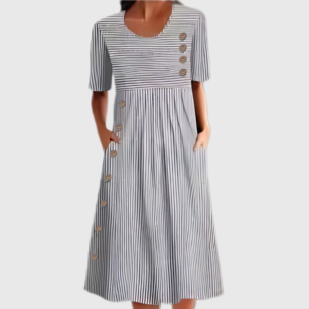 Robe Midi Femme Rayée Manches 3/4 Flatteuse 1