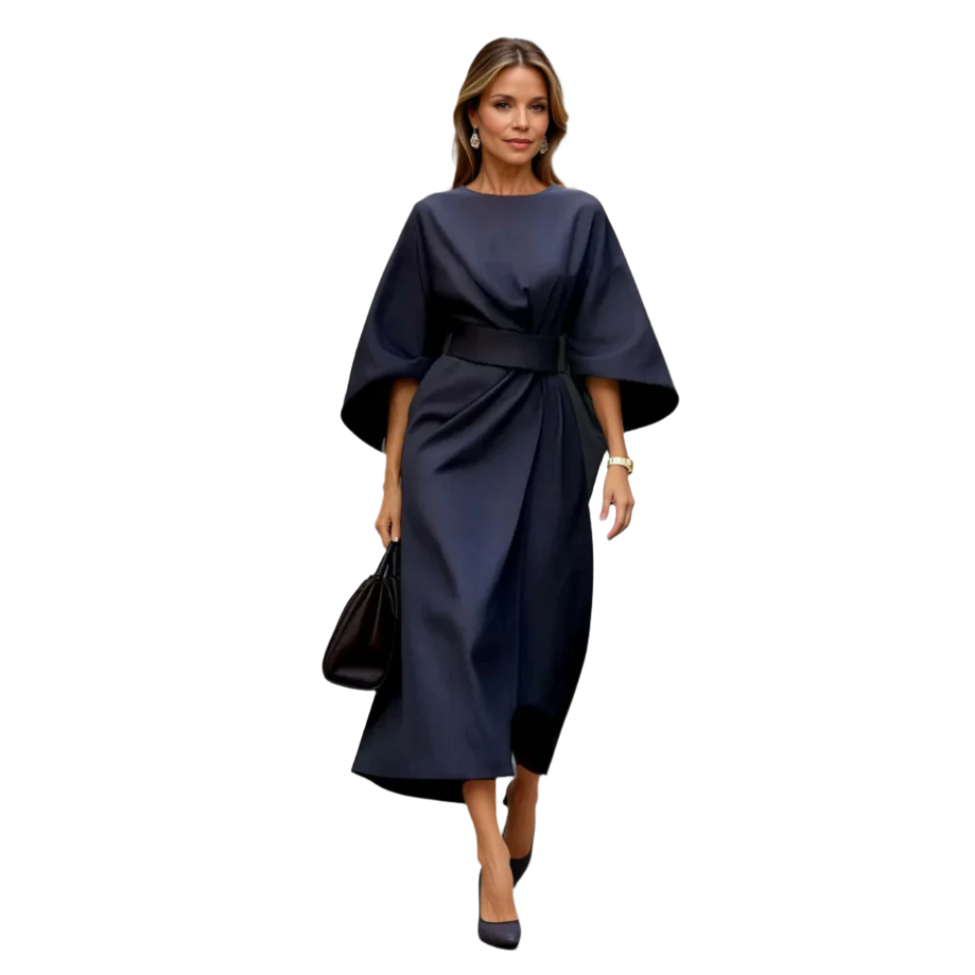 Robe Midi Femme à Manches Lanternes avec Ceinture 0