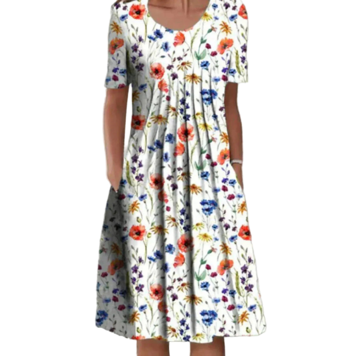 Robe Midi Fleurie pour Femmes à Manches Courtes 0