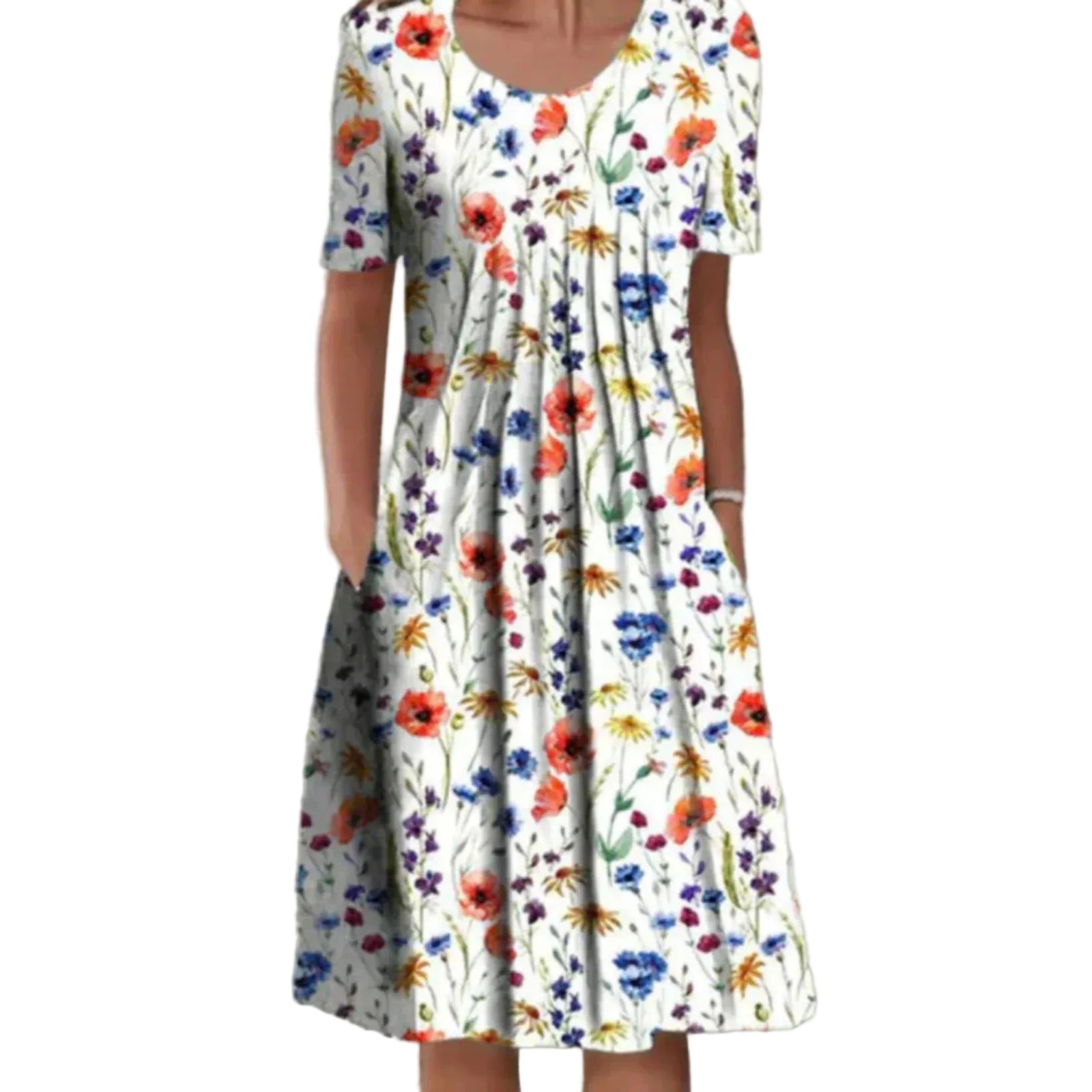 Robe Midi Fleurie pour Femmes à Manches Courtes 0