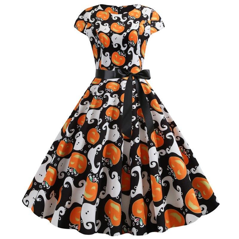 Robe Midi Halloween Imprimé Fantôme et Citrouille Tissu Doux 0
