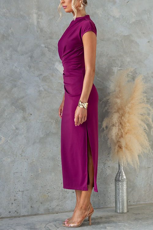 Robe Midi Moulante à Mancherons avec Fente Latérale 2