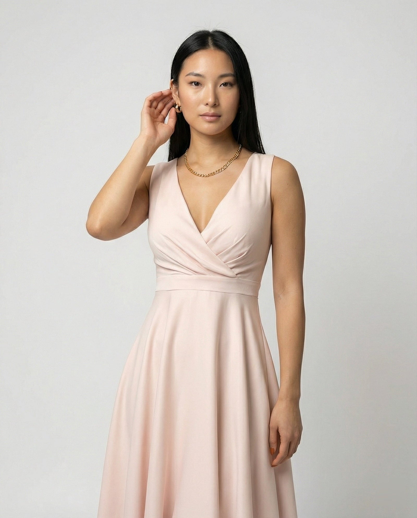 Robe Midi Trapèze Sans Manches Col en V 2