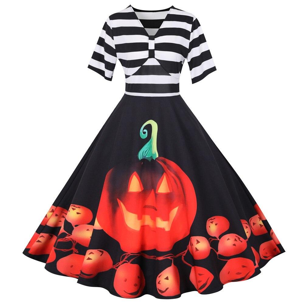 Robe Midi Vintage Halloween Motif Citrouille 0