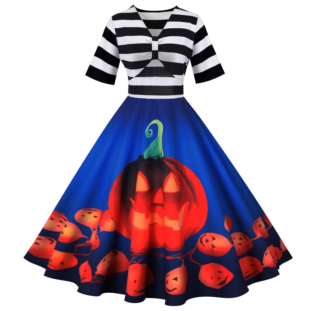 Robe Midi Vintage Halloween Motif Citrouille 1