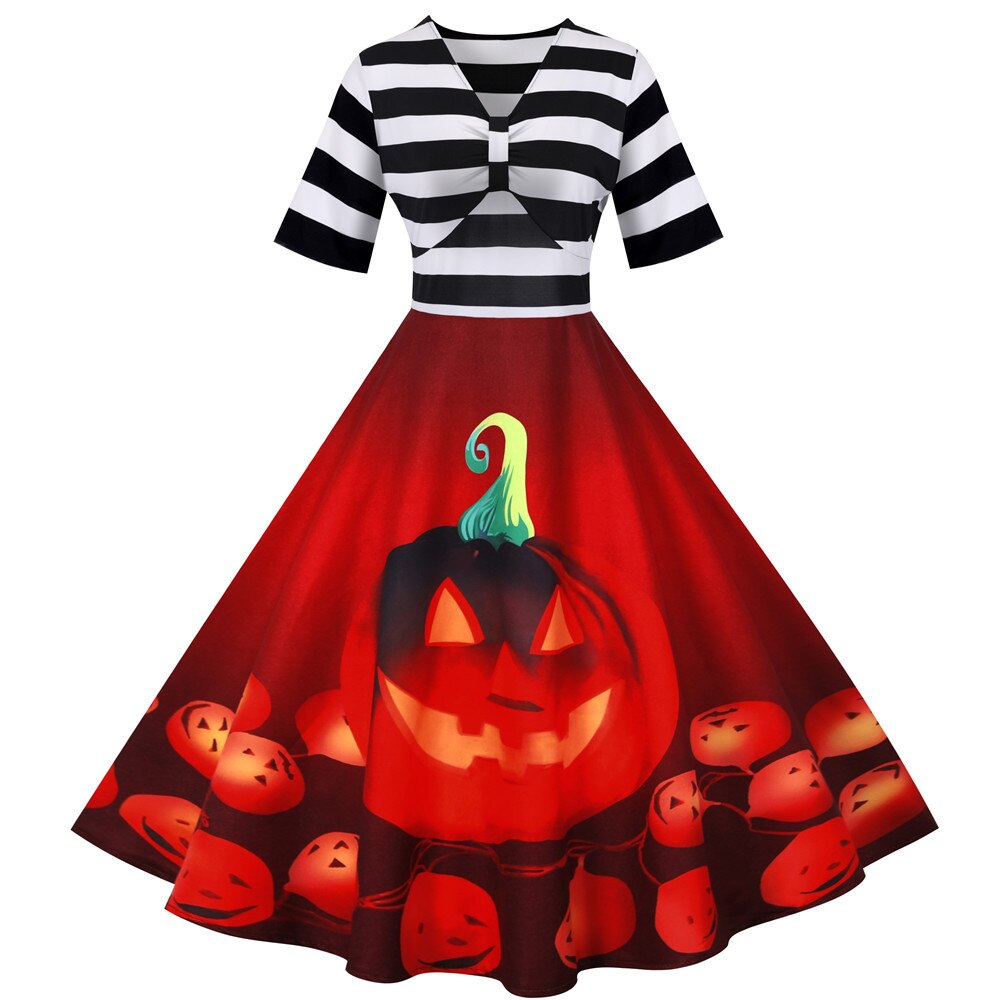 Robe Midi Vintage Halloween Motif Citrouille 3