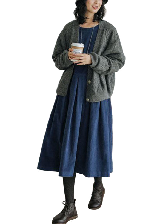 Robe Midi à Manches Longues en Velours Côtelé pour Femme 1