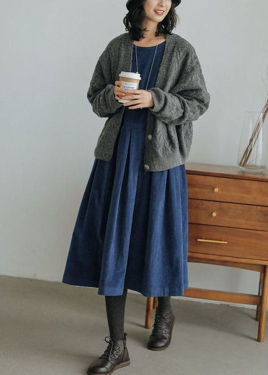 Robe Midi à Manches Longues en Velours Côtelé pour Femme 1