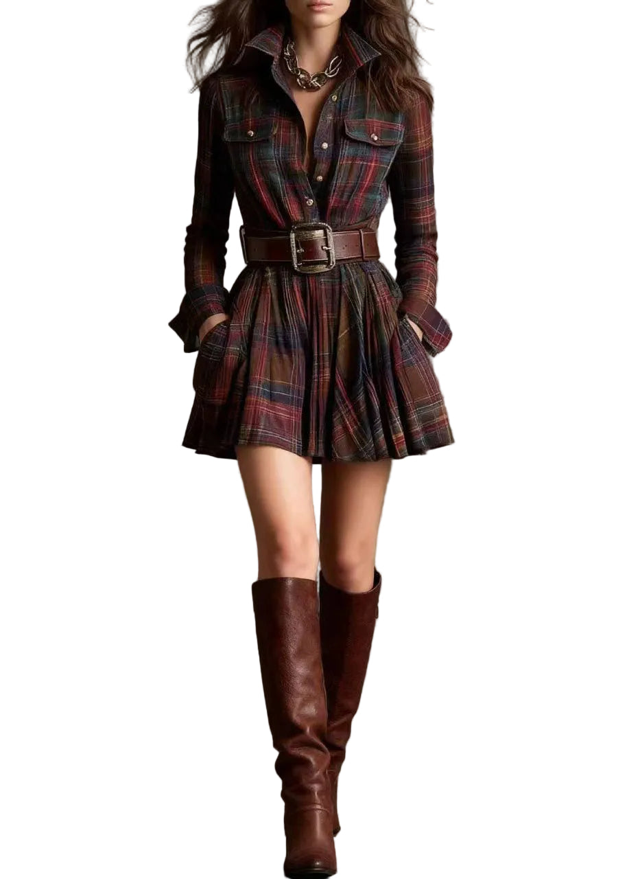 Robe Mini Femme Col Claudine Manches Longues à Poches 0