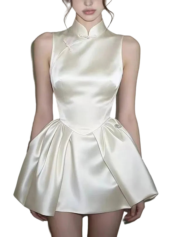 Robe Mini Femme Col Montant Style Chinois Sans Manches 0