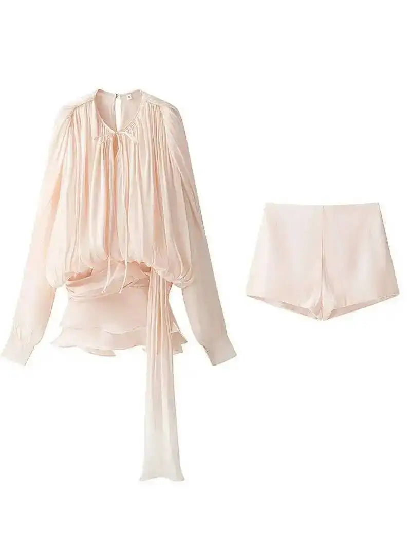 Robe Mini Femme Col en V à Manches Longues 1