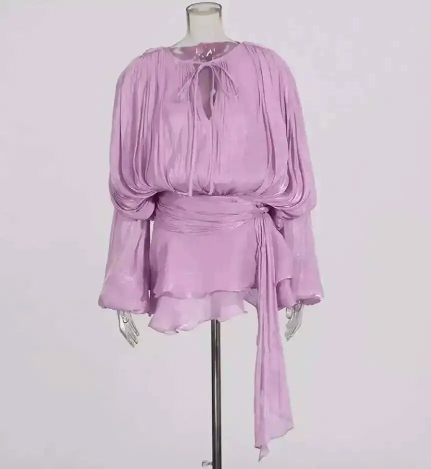 Robe Mini Femme Col en V à Manches Longues 7