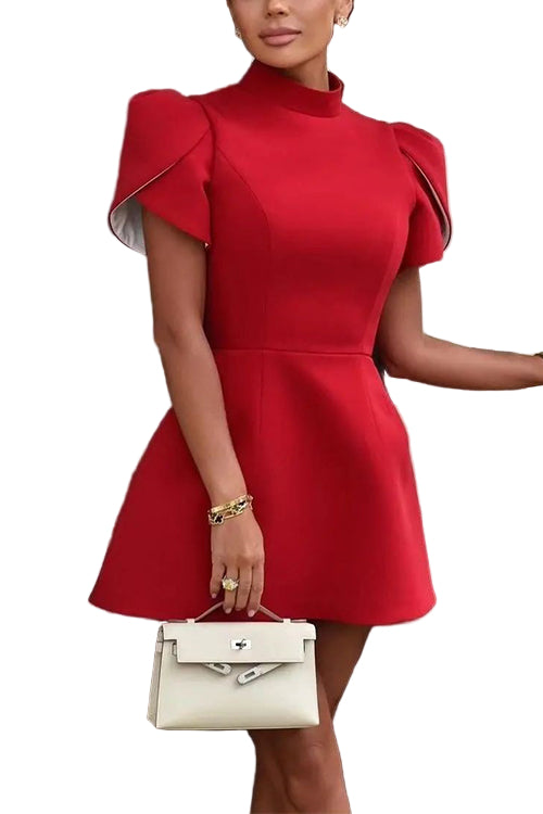 Robe Mini Femme Découpée à Manches Pétales 3